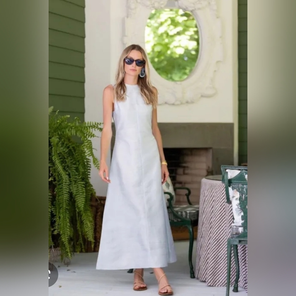 Julia Amory Gracie Light Blue Jane Sleeveless Dupioni Silk Dress Medium